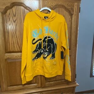 Ed Hardy Crouching Panther Hoodie Sz XL Yellow Black Blue  Y2K Blingy 2000s NWT